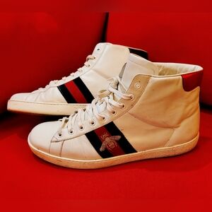 Gucci Bee Ace high top sneakers white leather mens - 11.5US